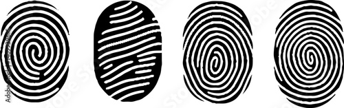 Digital vector fingerprint scan icons in 4 different sizes of thickness. Scan fingerprint, security or identification system concepts. Biometric data design. EPS10
