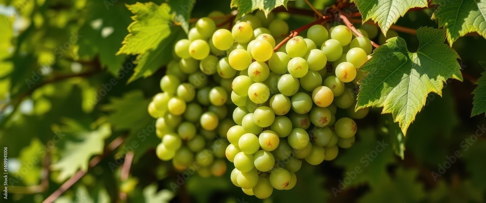 custom made wallpaper toronto digitalA cluster of vibrant green grapes with lush leaves, sunlight dappled, wallpaper, food, vibrant