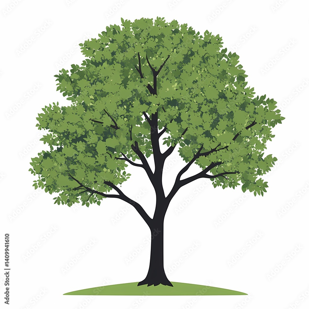 Obraz premium Vibrant Green Tree Silhouette. Idyllic Nature and Woodland Landscape Design