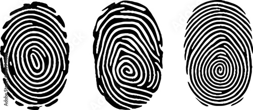Vector illustration set of three black line fingerprint types on white background. stock illustration