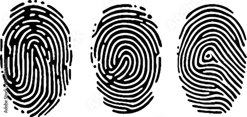 Vector illustration set of three black line fingerprint types on white background. stock illustration