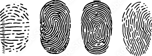 Unique thumb lines imprint. Security fingerprint authentication vector illustration set stock illustration