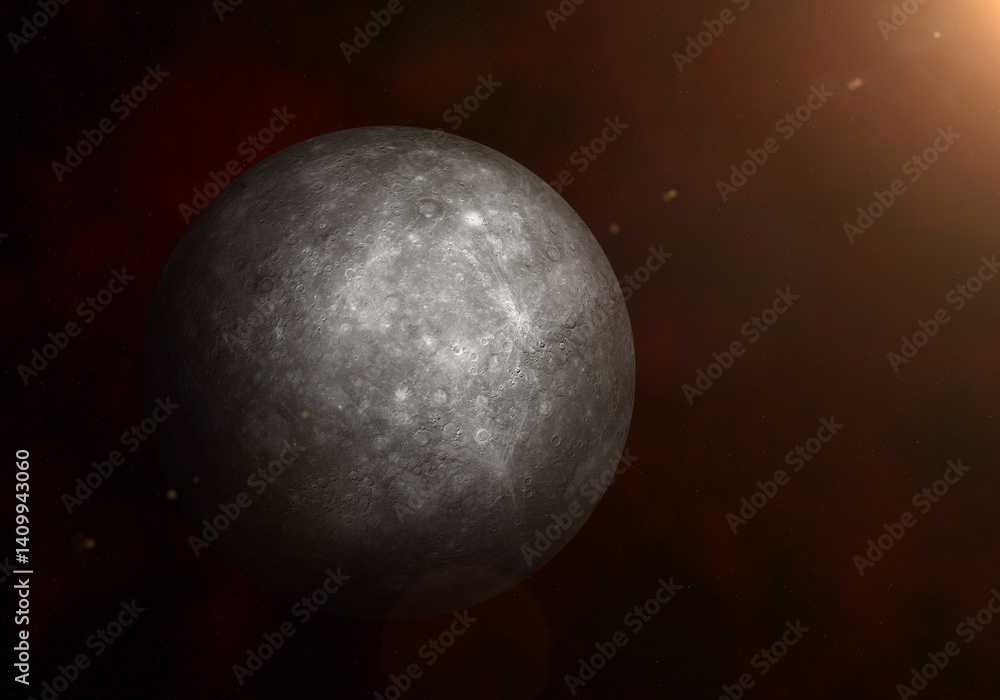 View of planet Mercury from space. Mercury retrograde.