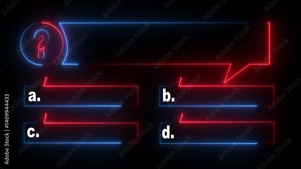 Quiz Neon Line Animation with option selection on black background ,Quiz template challenge with option selection, quiz game animation, Animated quiz question on black background Quiz Neon Line Animation with option selection on black background ,Quiz template challenge with option selection, quiz game animation, Animated quiz question on black background