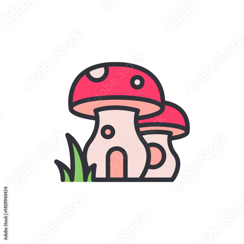 Mushroom house colored icons, minimalist vector illustration ,simple transparent graphic element .Isolated on white background