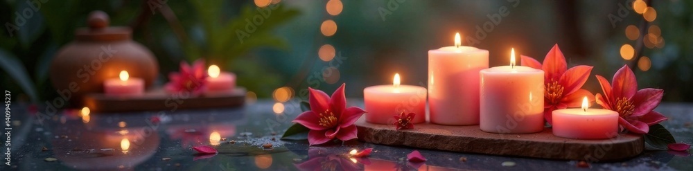Luxurious candles and spa essentials, candles, relaxation, amenities Luxurious candles and spa essentials, candles, relaxation, amenities