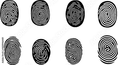 Fingerprint identification collection. Biometric data design. Security system based on thumb lines, vector illustration illustration
