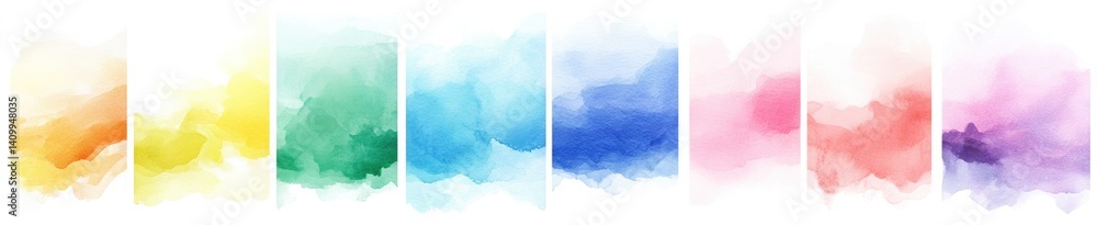 Fototapeta premium Watercolor Paint Texture Gradient with Orange Yellow Green Blue Pink Isolated on White