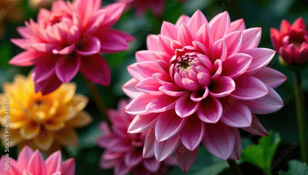 Fototapeta premium Intricate dahlia blooms, vibrant colors, lush petals , vibrant, garden, wallpaper