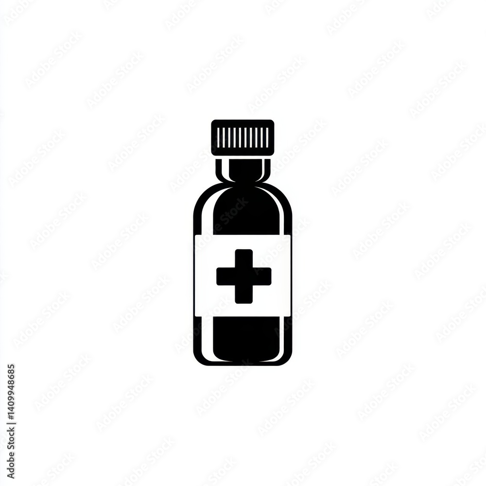 Obraz premium Black medicine bottle with cross symbol vector illustration on white background