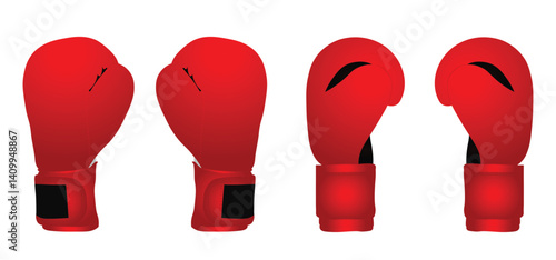 set of Red Boxing gloves vector on white isolated