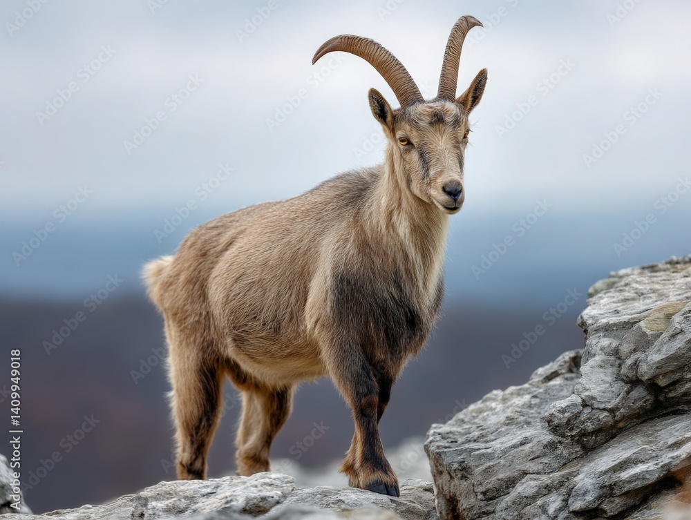 Majestic Ibex standing on rocky terrain, symbolizing resilience and wilderness. Perfect for wildlife documentaries, conservation campaigns, and nature publications. Majestic Ibex standing on rocky terrain, symbolizing resilience and wilderness. Perfect for wildlife documentaries, conservation campaigns, and nature publications.