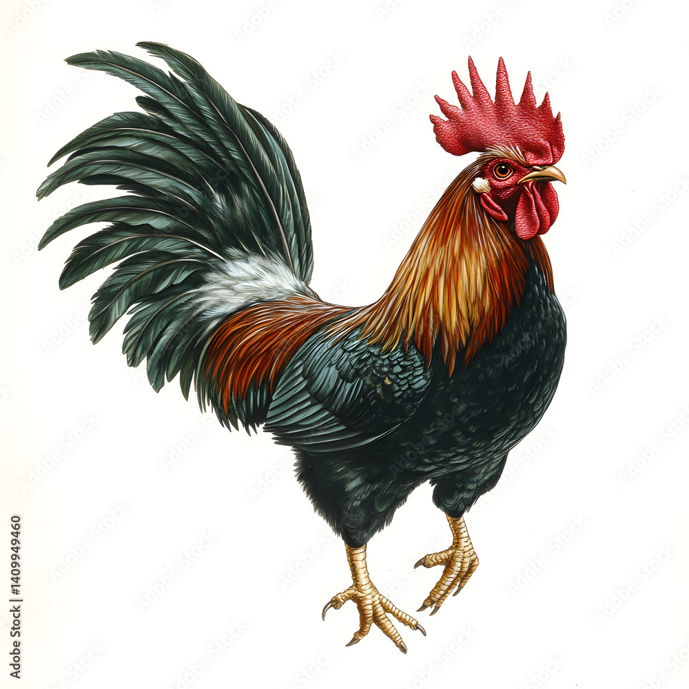 Fototapeta premium Isolated Chicken on White Background – Farm Animal Stock Photo