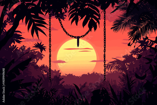 sunset with palm tree silhouette