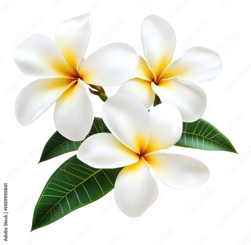 Naklejka premium PNG Tropical plumeria flowers leaves leaf petals.