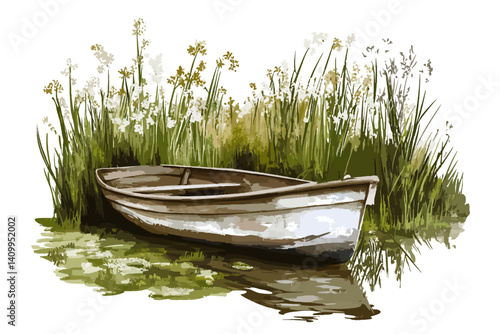 old wooden boat on the lake