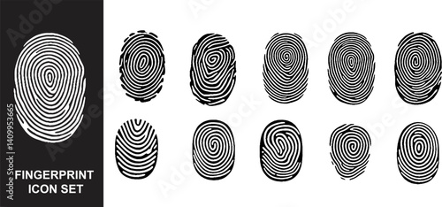 Ten black fingerprint types detailed vector set.