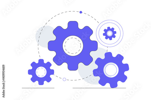 Cogwheels working process, Infographic element, Chart with arrows and wheels. Flat Cartoon Vector Illustration, icon. Stylish abstract design landing page