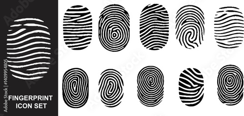 Thumb finger prints. Access icons. Forefinger imprint. ID logo. Identity detection. Fingerprint and thumbprint. Biometric identification. Line touch pattern. Vector