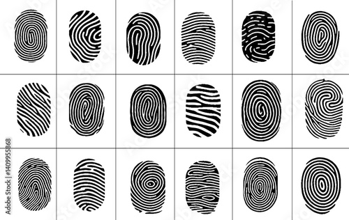Bic collection of fingerprint. Fingerprint security access authorization icons illustration. EPS10