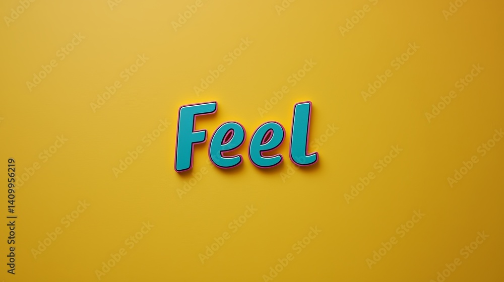 Vibrant yellow background with the word 'Feel' in playful blue font. Vibrant yellow background with the word 'Feel' in playful blue font.