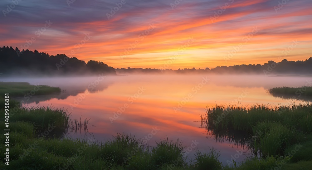Fototapeta premium Sunrise at Lake Steinhude shows the beauty of nature that is still quiet before the hustle and bustle of the day begins