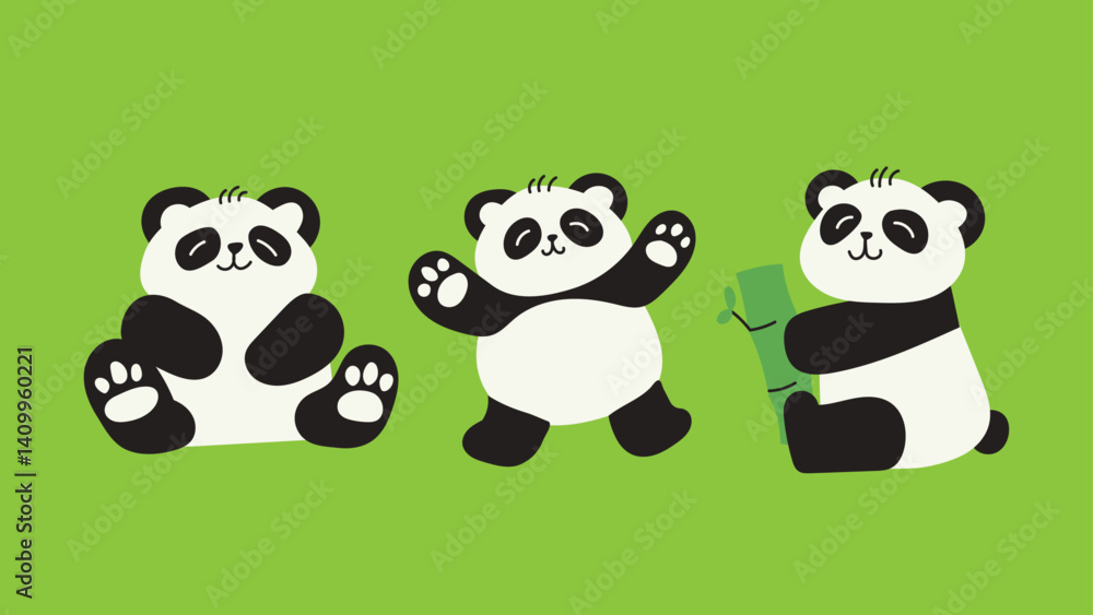 Naklejka premium Cute Panda Cartoon Vector, Adorable Animal Character Illustration