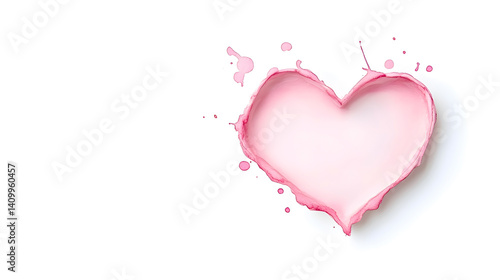Pink heart shape created with splashes of paint on a white background expressing love and affection for romantic occasions and celebrations love concept