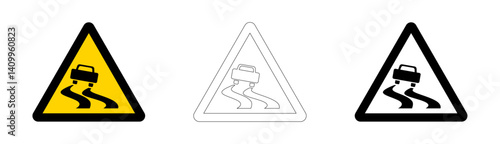 Slippery road warning sign in vector format