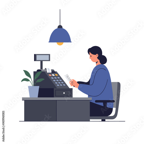 young adult working at cash register in modern office  