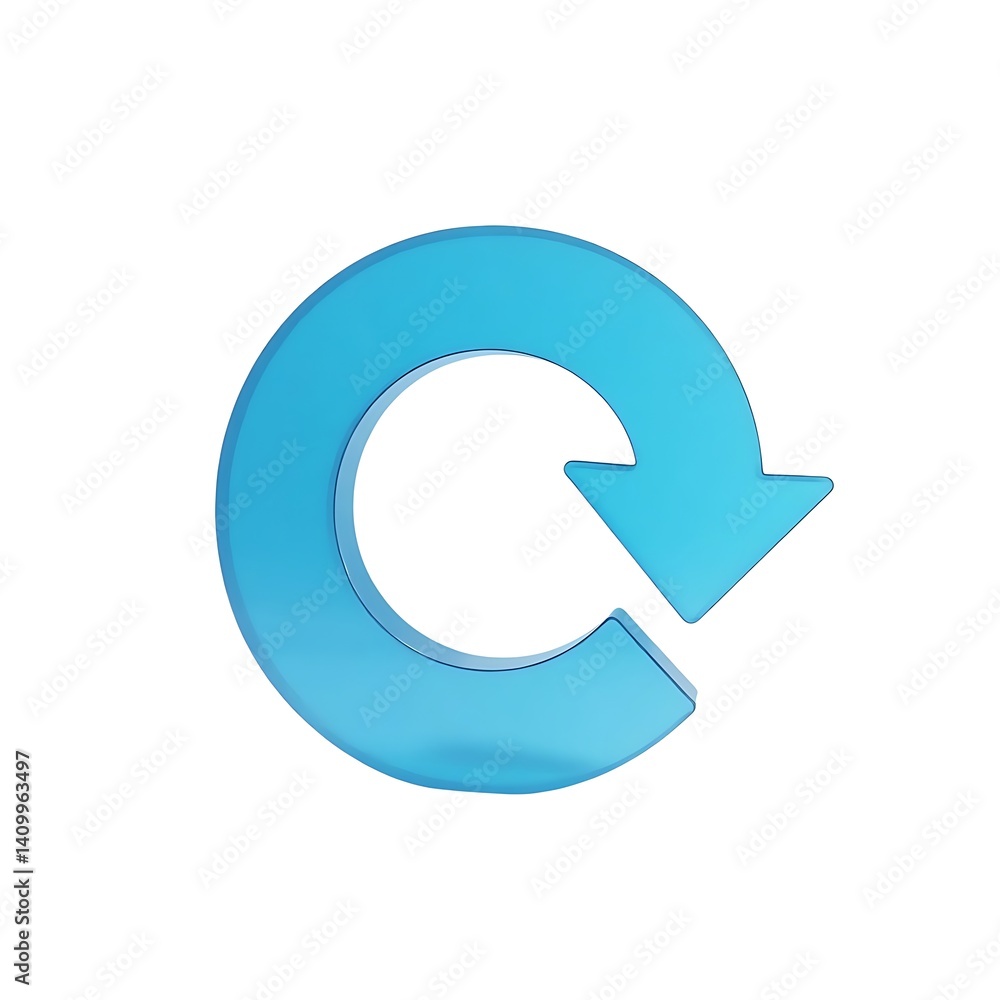 3D Blue Circular Arrow Icon Plastic White Background 3D Blue Circular Arrow Icon Plastic White Background