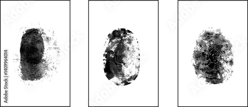 Identification sign. Biometric data icons vector set stock illustration. Black detailed fingerprints flat illustration set stock illustration
