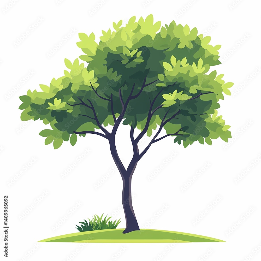 Fototapeta premium Illustrated Tree Silhouette. Vibrant Green Nature and Eco-Friendly Botanical Scene