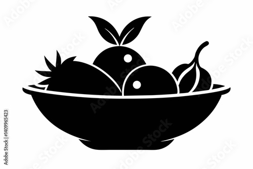 eco fruit bowl silhouette vector illustration