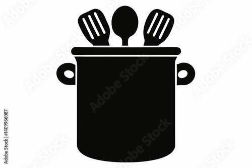 ceramic utensil holder silhouette vector illustration