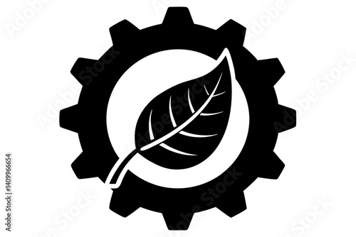 leaf inside gear silhouette vector illustration