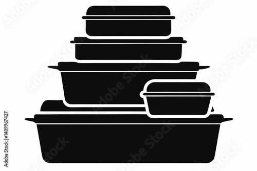 Stack Of Eco Food Containers Silhouette Vector Illustration