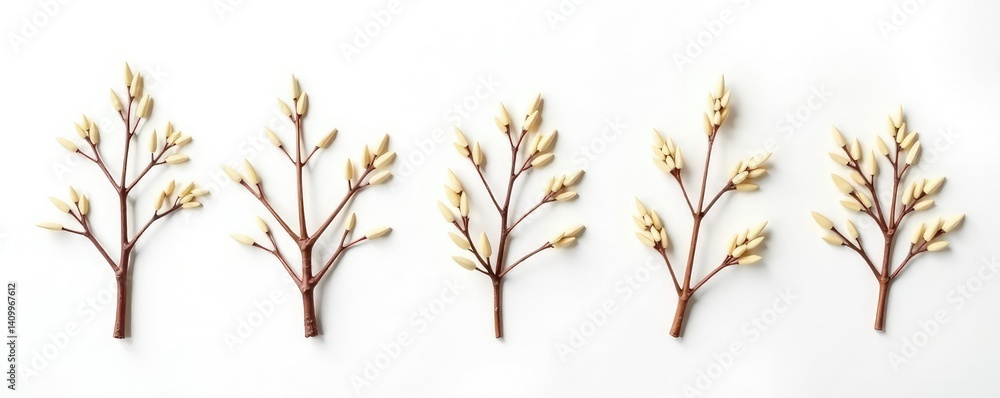 Fototapeta premium A few branches of different shapes and sizes isolated on a white surface, arrangement, layout