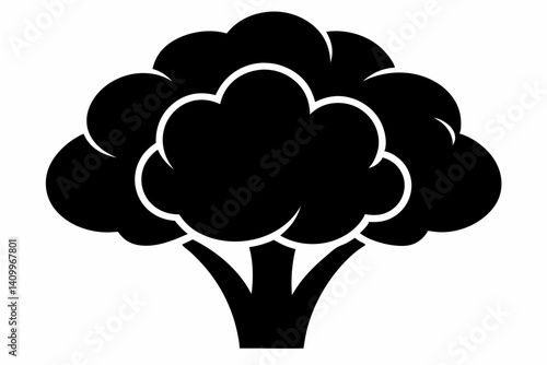 Cauliflower Silhouette Vector Black And White With White