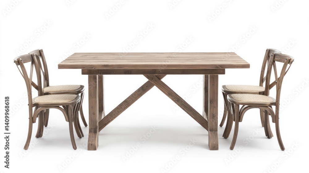 Rustic wooden dining set with four chairs. Rustic wooden dining set with four chairs.