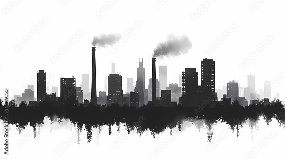 Fototapeta premium Urban Skyline. Industrial Metropolis Reveals Modern Architectural Landscape and Environmental Challenges
