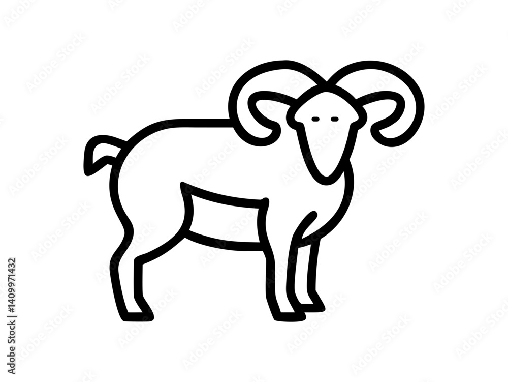 Naklejka premium Simple Line Art Illustration of a Ram