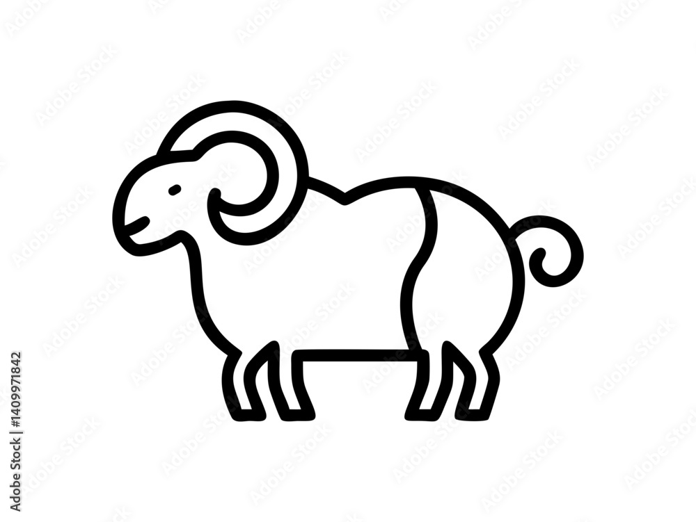 Naklejka premium Simple Line Art Illustration of a Ram