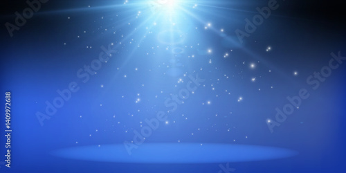 The scene is lit by a searchlight. Brilliant shimmering lights. Magical miracle shiny spot. Glitter stars background. Vector illustration