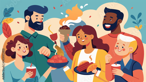 Each bite of the tender meat bursting with rich smoky flavors is sad as everyone enjoys each others company and catches up on each others lives.. Vector illustration