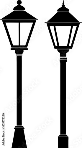 Street lamp art vectors and Set of black street light icon silhouette collections