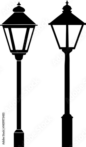 Street lamp art vectors and Set of black street light icon silhouette collections