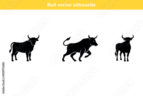 Set of silhouettes of different bull poses