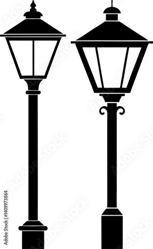 Street lamp art vectors and Set of black street light icon silhouette collections