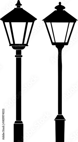 Street lamp art vectors and Set of black street light icon silhouette collections